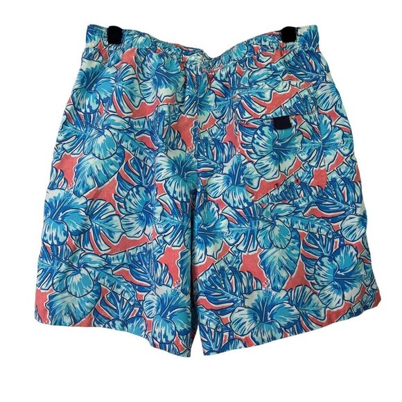 Vineyard Vines Tropical Blue Hibiscus Swim Trunks Elastic Waist Lined Size M - Picture 6 of 11